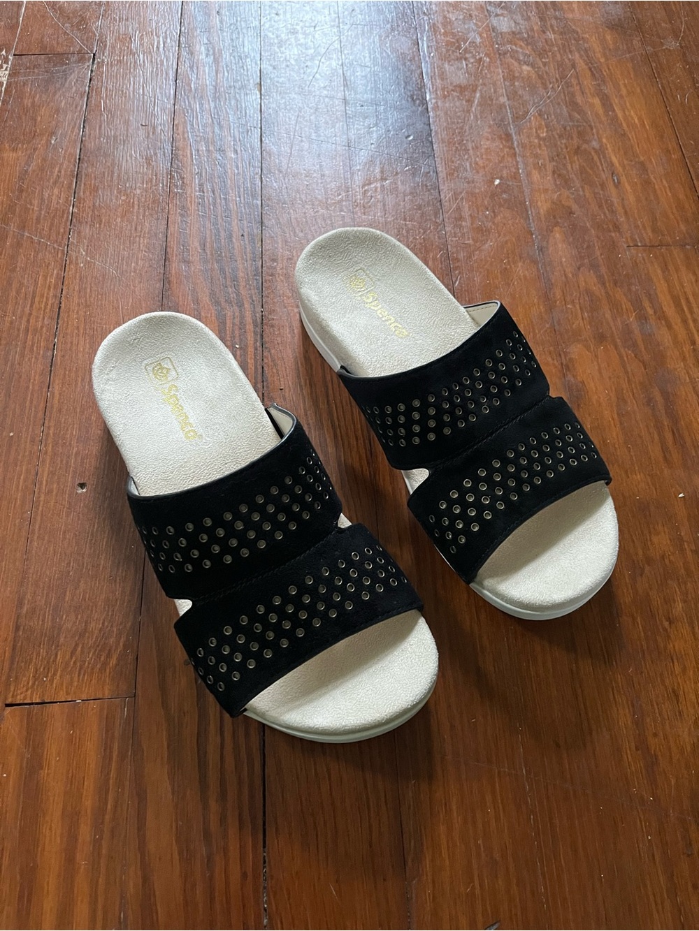 Spenco Women’s Studded Black Double-Strap Slide Sandals